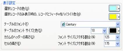 属性テーブルの [表示設定] プロパティ