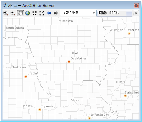 [ArcGIS for Server のプレビュー] ウィンドウでのマップ サービスのプレビュー