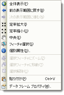データ フレームを右クリックしたときのショートカット メニュー