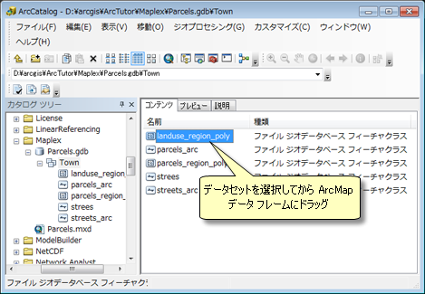 ArcCatalog からのデータセットの追加