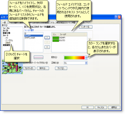 積み上げ棒グラフ (スタック チャート) のレイヤー プロパティの設定パネル