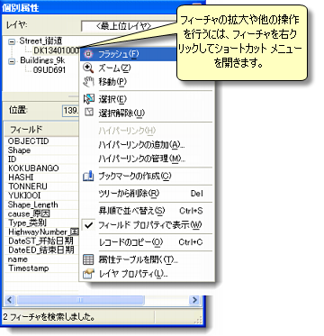 個別属性表示されたフィーチャの対話操作