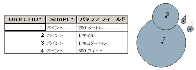 バッファー距離を示すバッファー フィールドの使用