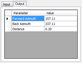 Output from the Bearing Distance Calculator function