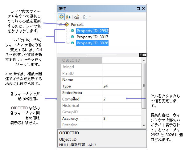 複数のフィーチャに同じ属性値を一度に適用する