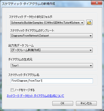 [スケマティック ダイアグラムの新規生成] ダイアログ ボックス - サンプル ネットワーク データセット ビルダーの最終的な内容