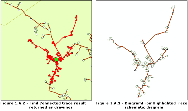 描画として返された接続解析トレース結果と、このトレース結果から生成されたスケマティック ダイアグラム