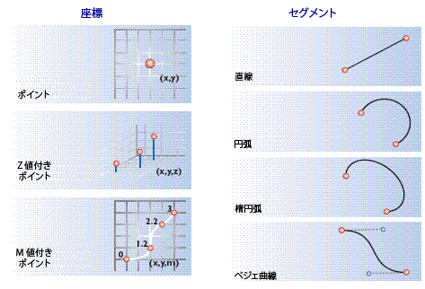 座標と線分の両方によって定義されたフィーチャ ジオメトリ