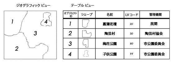 Shape 列を含むテーブルとして格納されたフィーチャクラス