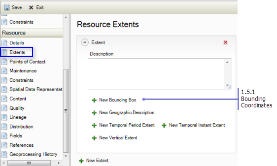 Resource Extents page: Bounding Coordinates