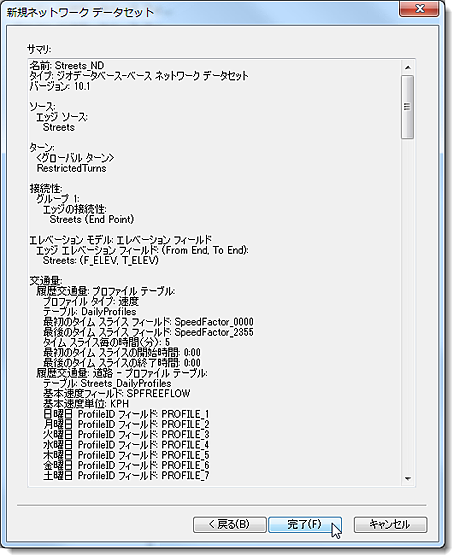 ネットワーク データセットのサマリー ページ