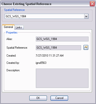 Choose Existing Spatial Reference dialog box