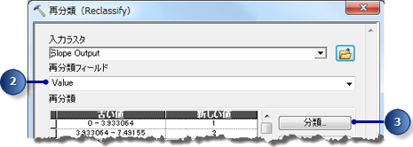 Slope Output 出力を入力とする [再分類 (Reclassify)] ツール