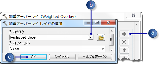 傾斜角 (再分類済み) を加重オーバーレイに追加