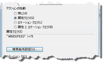 アクション パラメーターのダイアログ ボックスで属性クエリを選択します
