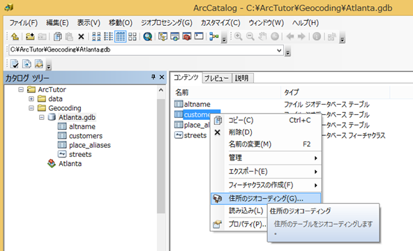 ArcCatalog でのジオコーディング操作
