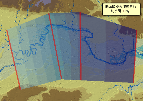 [TIN の作成 (Create TIN)] ジオプロセシング ツールで作成したサーフェス TIN