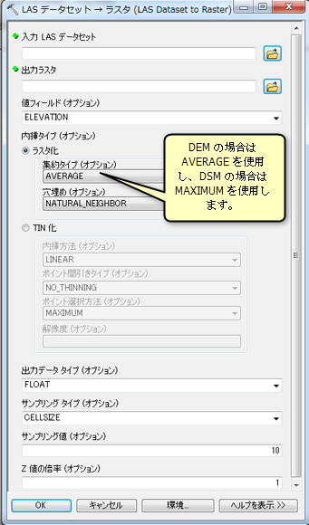 [LAS データセット → ラスター (LAS Dataset to Raster)] ダイアログ ボックス