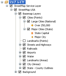 コンテンツ ウィンドウに表示された ArcGIS マップ サービス