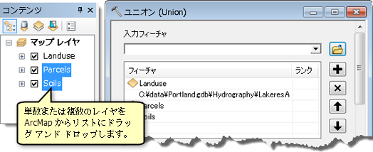 複数値コントロールでの ArcMap レイヤーのドラッグ アンド ドロップ