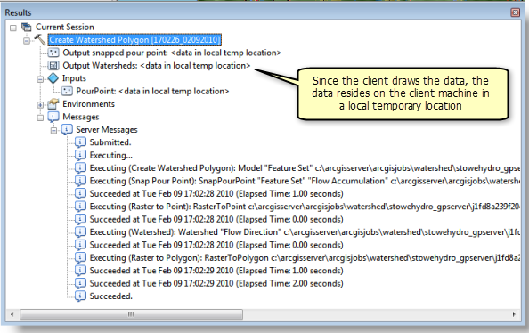 Create Watershed Polygon が実行された後の [結果] ウィンドウ