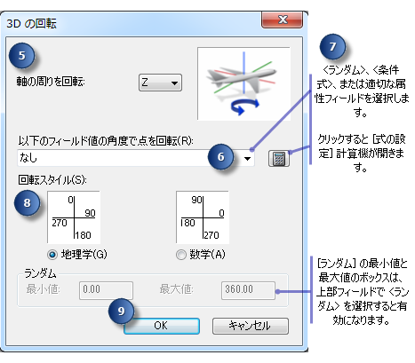 ArcGlobe の [3D の回転]