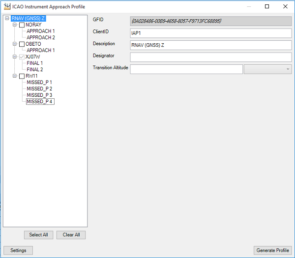 ICAO Instrument Approach Profile dialog box