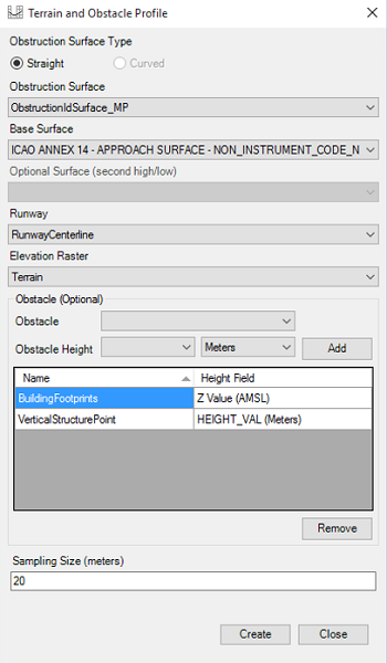 Terrain and Obstacle Profile dialog box