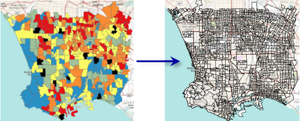 Los Angeles school zones (left) and block groups (right)