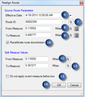 Realign Route dialog box