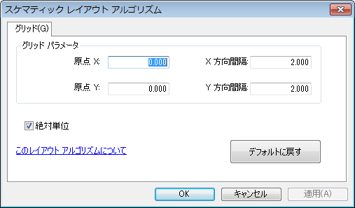 [グリッド] のプロパティ タブを示した [スケマティック レイアウト アルゴリズム] ダイアログ ボックス