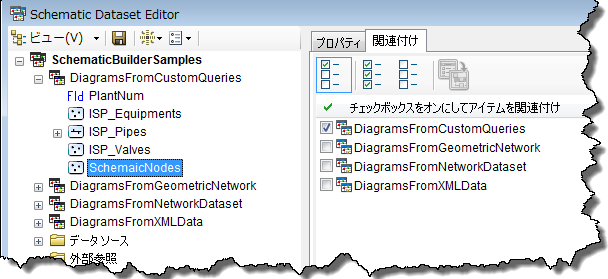 SchematicNodes の [関連付け] タブ