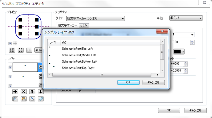 6 つの SchematicPort タグのある合成シンボル