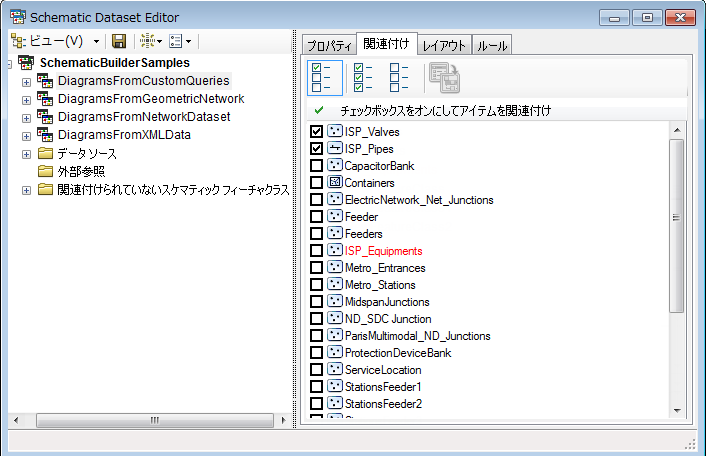 ダイアグラム テンプレートの [関連付け] タブ - 1 つのアイテムをオフにした後