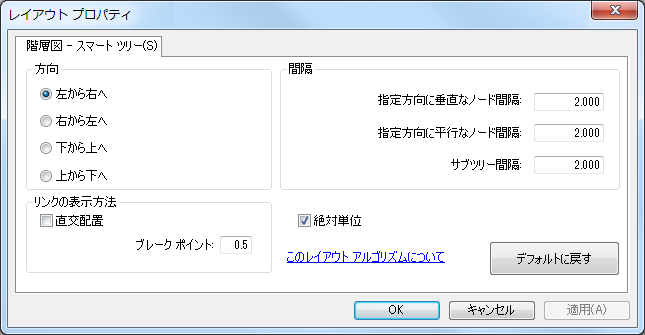 [レイアウト] タブ - 階層図 - スマート ツリーのプロパティ、初期