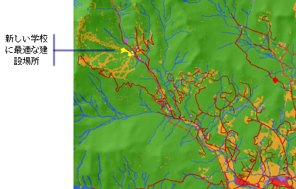 新しい学校の最適な建設場所を示すマップ