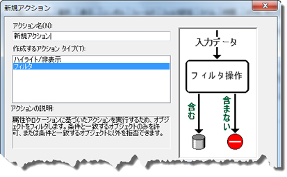 新規アクションで [フィルター] レイヤー アクションを選択します