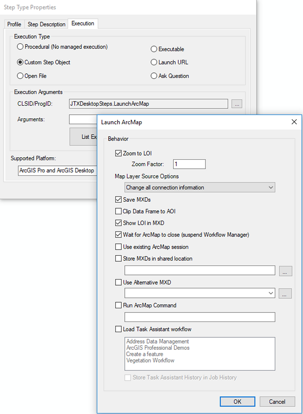 Launch ArcMap dialog box with default behavior configuration