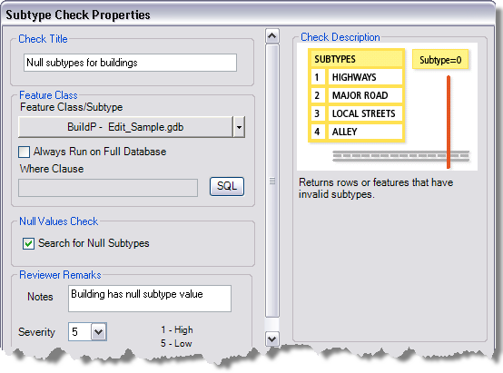 Subtype Check Properties dialog box Subtype Check Properties dialog box