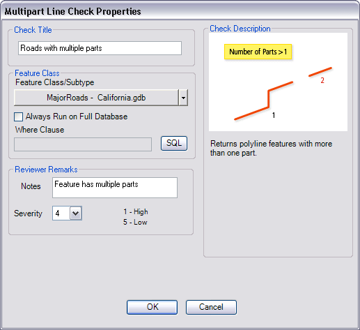 Mulitpart Line Check Properties dialog box Mulitpart Line Check Properties dialog box