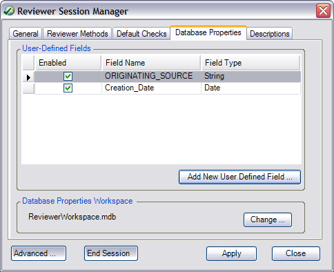 Database Properties tab Database Properties tab