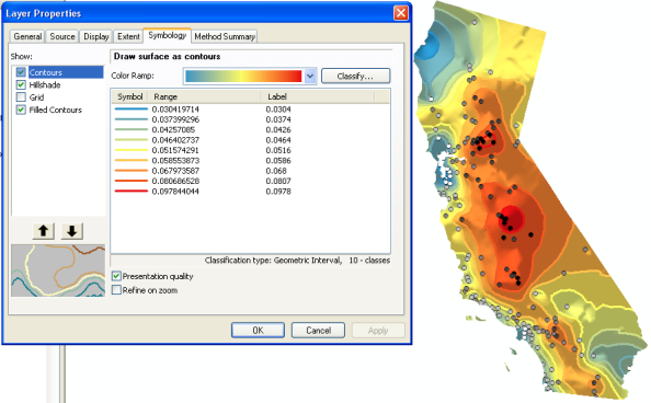 Combination of contours, hillshade, and filled contours Combination of contours, hillshade, and filled contours