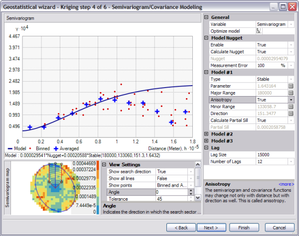 The Geostatistical wizard-Kriging step 4 of 6—Anisotropy is changed to True in the dialog box The Geostatistical wizard-Kriging step 4 of 6—Anisotropy is changed to True in the dialog box