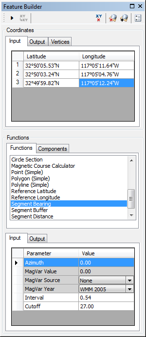 Feature Builder window with the Segment Bearing function selected Feature Builder window with the Segment Bearing function selected