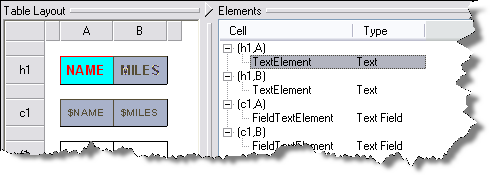 Two-column Elements window Two-column Elements window