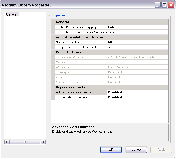 Product Library Properties dialog box Product Library Properties dialog box
