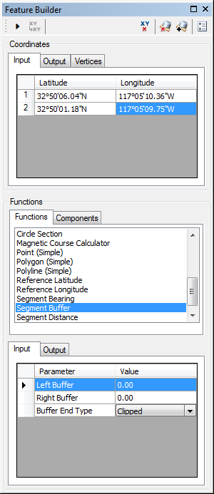 Feature Builder window with the Segment Buffer function selected Feature Builder window with the Segment Buffer function selected