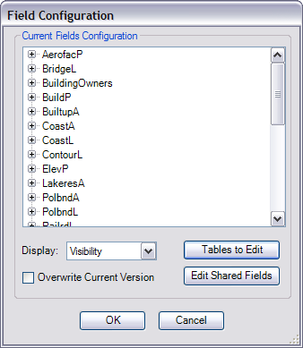 Example of tables added to the Field Configuration pane Example of tables added to the Field Configuration pane