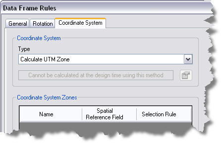 The Coordinate System tab of the Data Frame Rules dialog box The Coordinate System tab of the Data Frame Rules dialog box