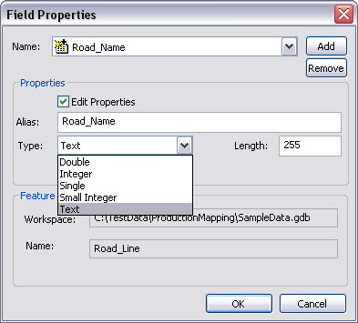 Field Properties dialog box with Edit Properties checked Field Properties dialog box with Edit Properties checked